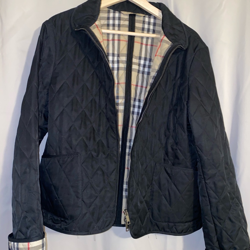Burberry London black zip up quilted jacket